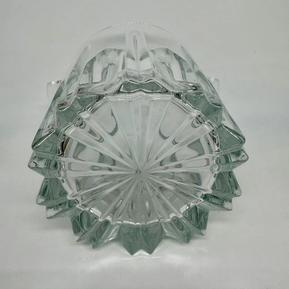 Italy Clear Glass Ice‎ Bucket Heavy Panel Cut Starburst Base Vintage Barware